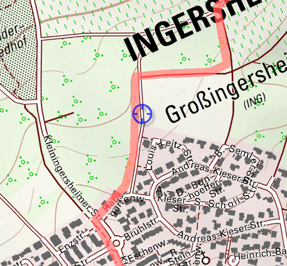 Moving Map (=Karte in Laufrichtung) mit touristischer Route