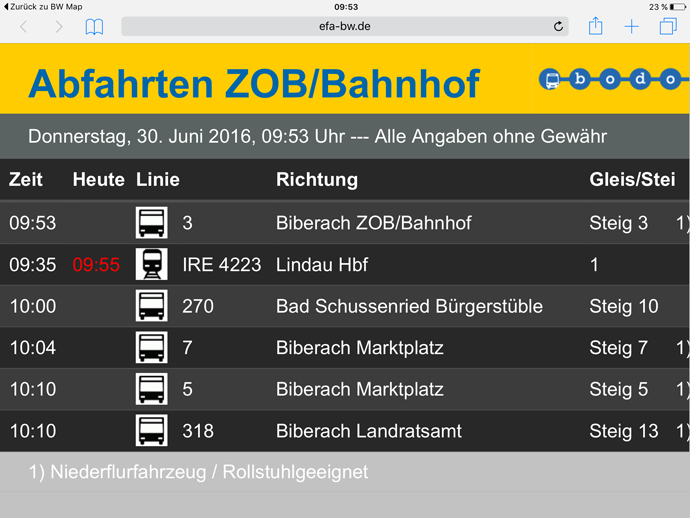 Fahrplanauskunft in Echtzeit